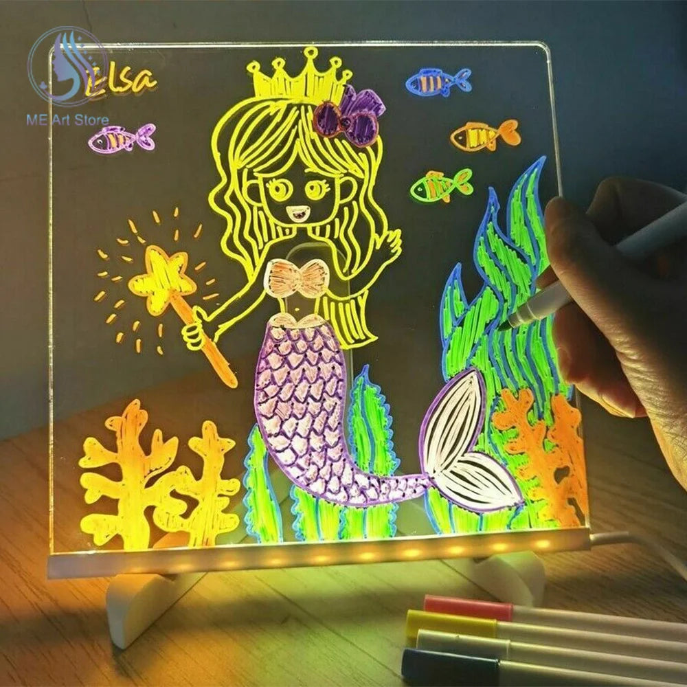 Creative LED Lamp Message Note Board Erasable USB Children‘s Drawing Board Bedroom Night Light Birthday Kids Gift Night Lamp